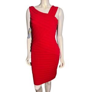 NWT London Times Petites Red Ruched Bodycon Dress Size 10P Cocktail